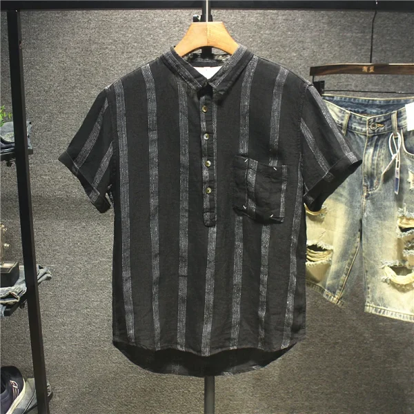 Summer Men's Shirts Men's Plain Shirts Poplin Fabric Short Sleeve Weave Formal Performance Top Cotton Linen - Image 5